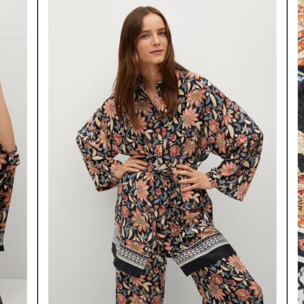 NWT MNG Mango Kimono Long Sleeve Satin Finish Floral Women's Small 4 - Picture 2 of 15